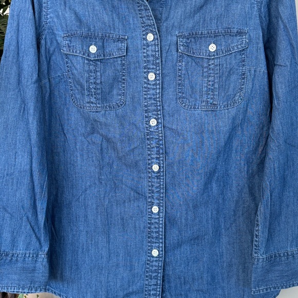 Talbots Denim Patch Pocket Jean Shirt Long Sleeve Button Up Collared 100% Cotton - Picture 7 of 12